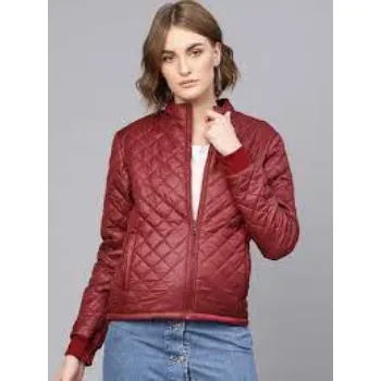 Burgundy Quilted Jacket With Zip